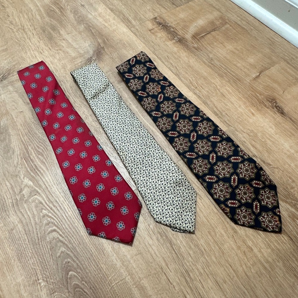 CHRISTIAN DIOR | Men's‎ Silk Luxury Patterned Tie Trio Bundle Set, Made in Italy